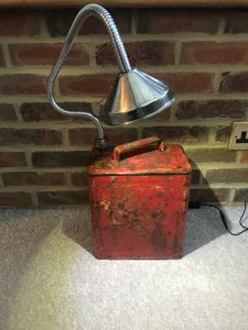 Vintage petrol can converted into table lamp